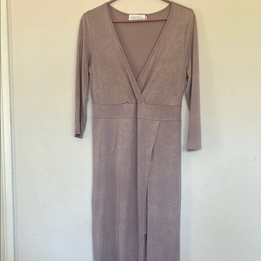 Nectar clothing Brown Sheath Dress V-Neck 3/4 Sleeve 324